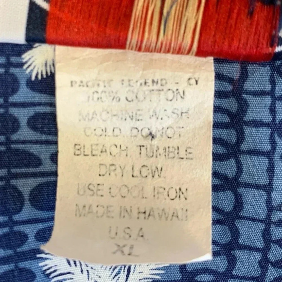 Pacific Legend Hawaiian Short Sleeve Button Down Shirt XL Blue White Palm Trees - Picture 16 of 16